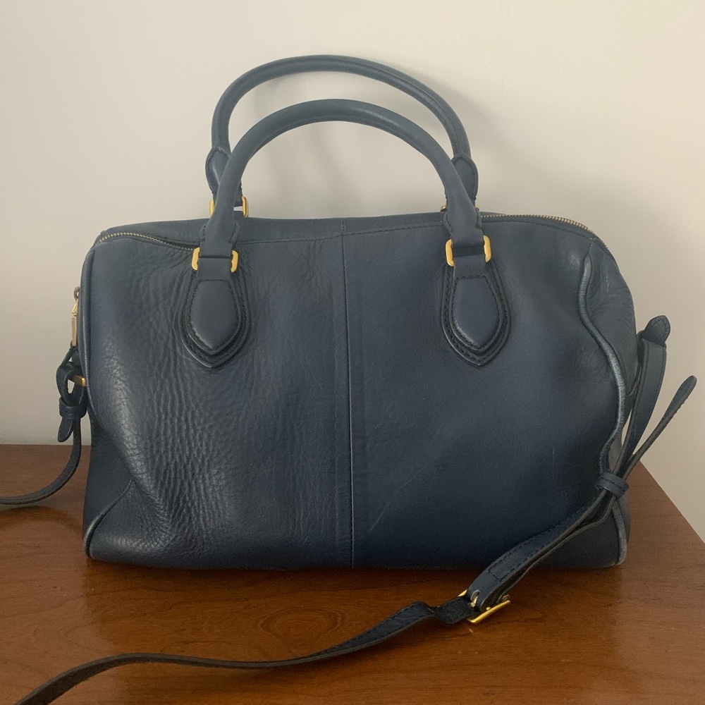 J Crew navy leather satchel - medium/large size